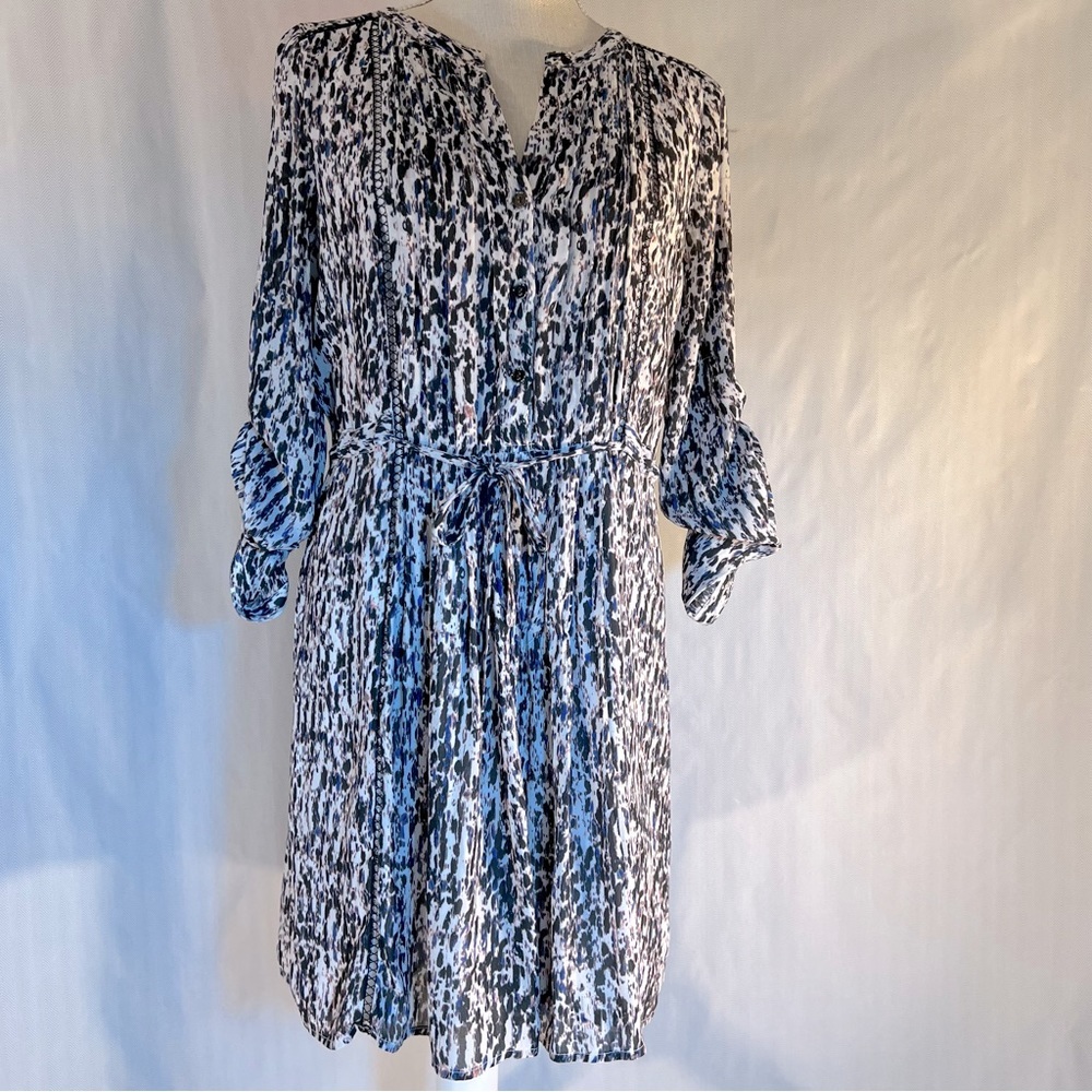 Portmans Dress Black & White Soft Flow 1/4 Button Front Adjustable Self Belt 8👍